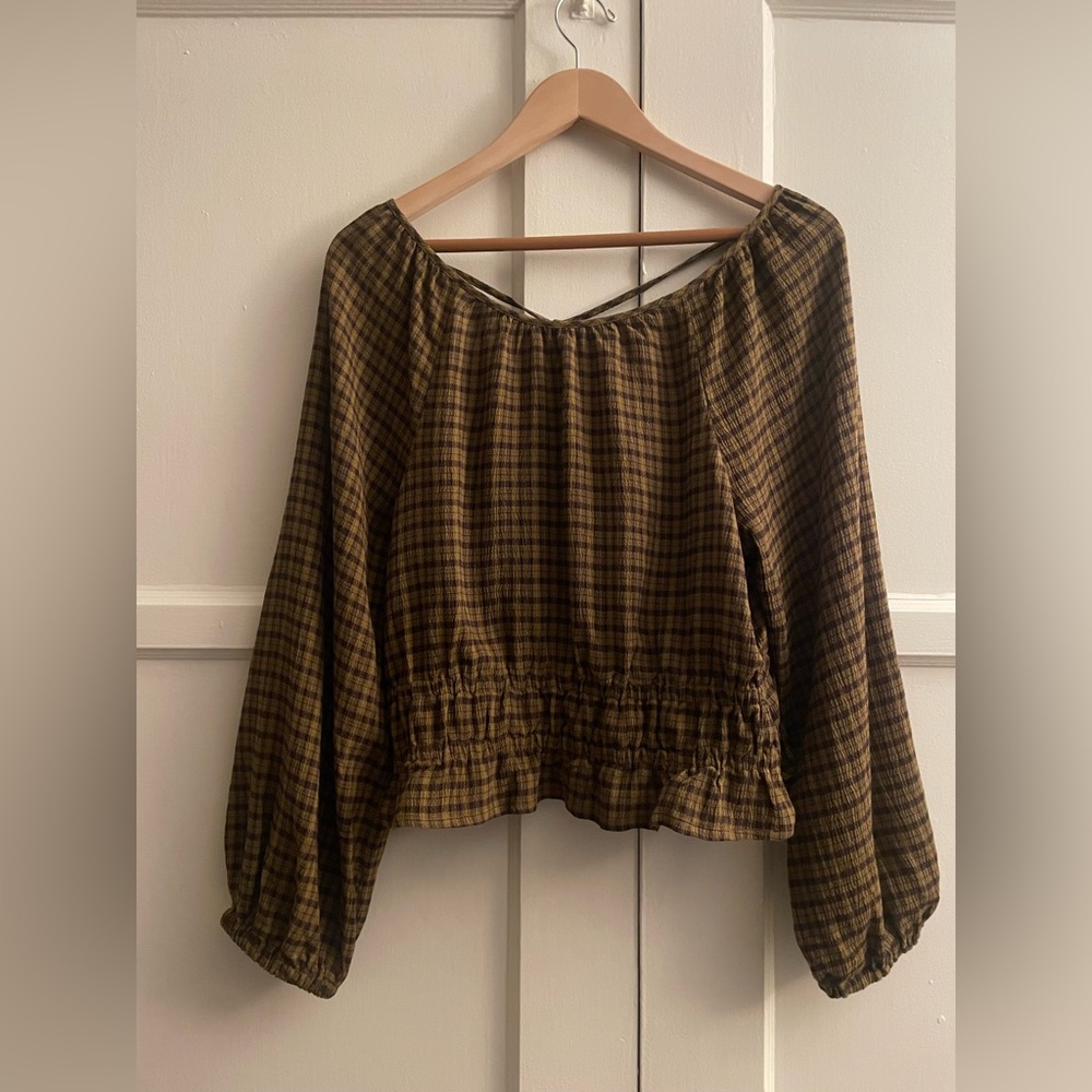Madewell Tie-Back Cut Out Blouse in Spiced Olive • NWT - Picture 6 of 9